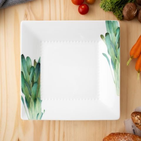  Đĩa vuông cỡ vừa cạnh dài 23,2cm (họa tiết cải Mibuna) sứ trắng | Kyoka Shunsai 1620-2L - 94542 