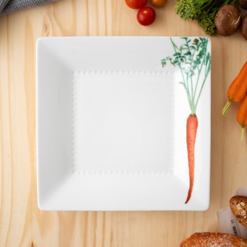  Đĩa vuông cỡ vừa cạnh dài 23,2cm (họa tiết cà rốt) sứ trắng | Kyoka Shunsai 1620-3L - 94542 