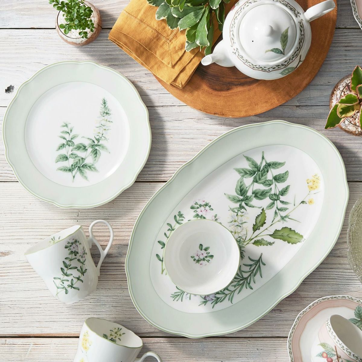  Đĩa Oval cỡ vừa (MD) dài 37,8cm sứ xương | English Herbs 4942L - 97844 