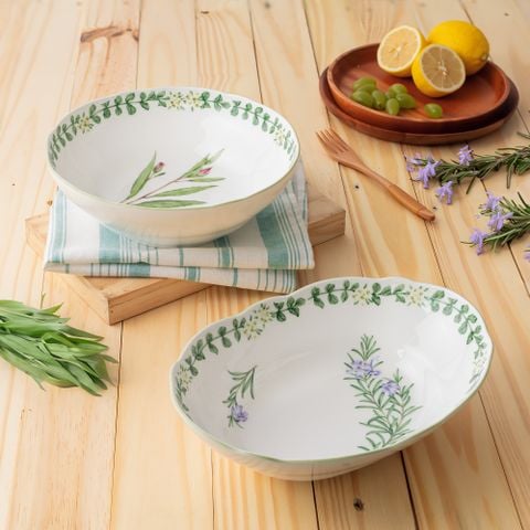  Bộ bát đĩa ăn châu Á đầy đủ 38 món (cho 6 người) sứ xương | English Herbs 4942L - D038AN 
