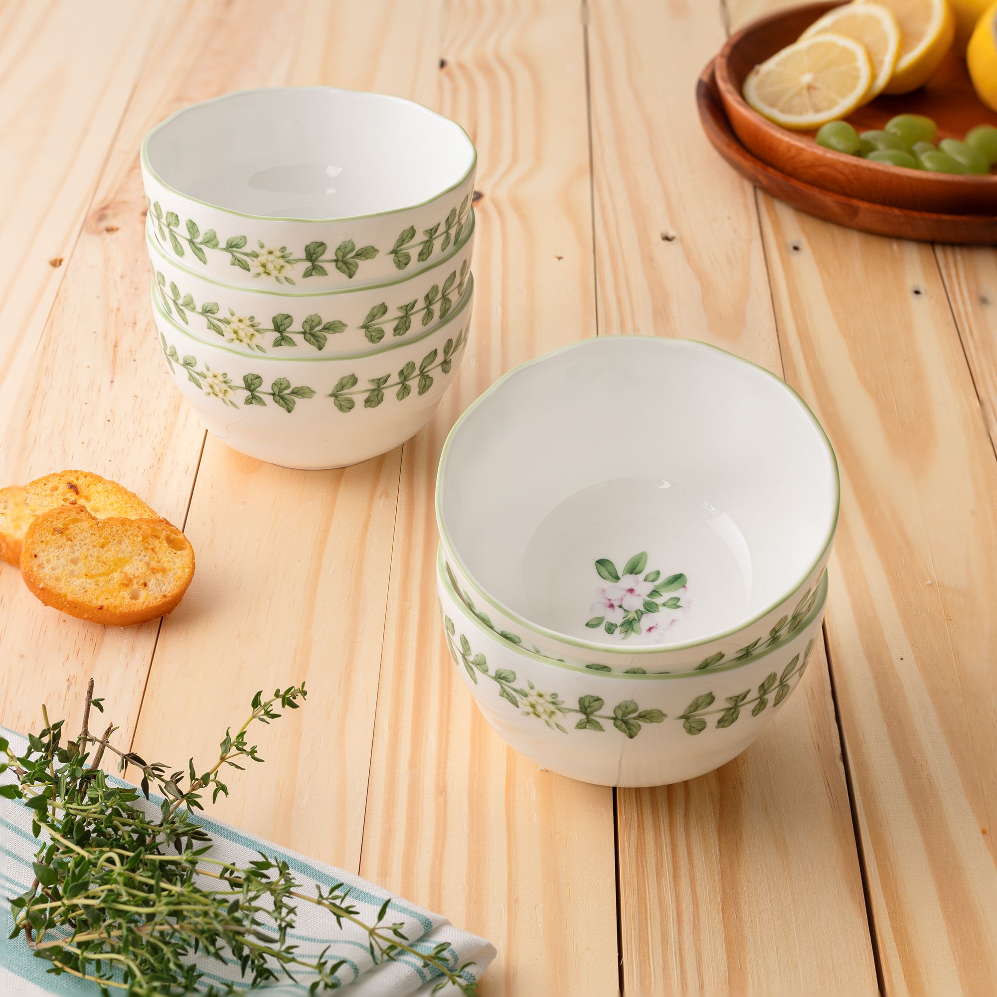  Bộ bát đĩa ăn châu Á cơ bản 22 món (cho 6 người) sứ xương | English Herbs 4942L - D022AN 