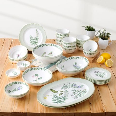  Bộ bát đĩa ăn châu Á đầy đủ 38 món (cho 6 người) sứ xương | English Herbs 4942L - D038AN 