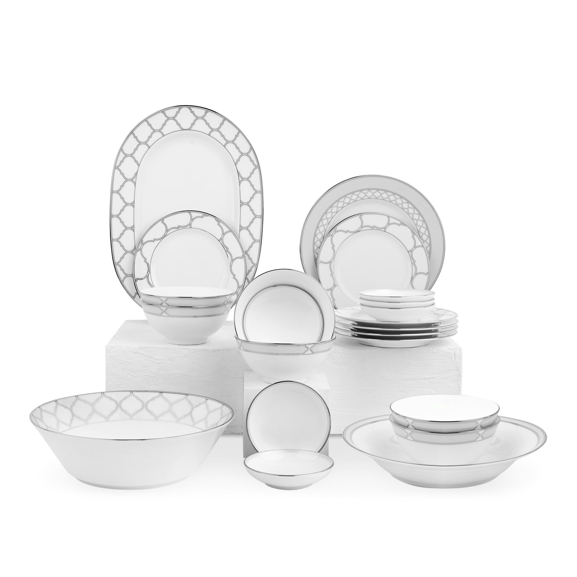  Bộ bát đĩa ăn châu Á cơ bản 22 món (cho 6 người) sứ trắng | Eternal Palace 1717L - D022AB 