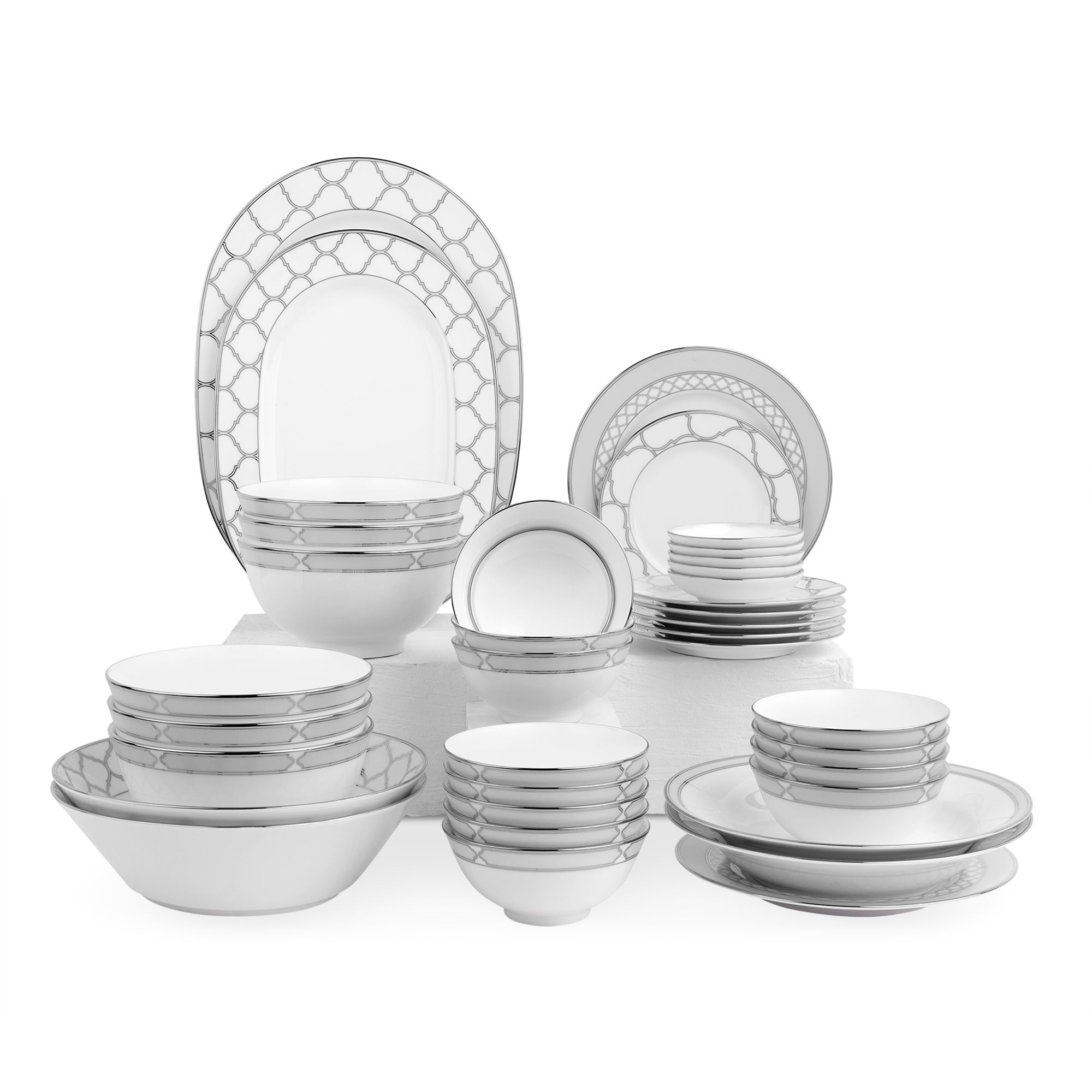  Bộ bát đĩa ăn châu Á đầy đủ 38 món (cho 6 người) sứ trắng | Eternal Palace 1717L - D038AB 