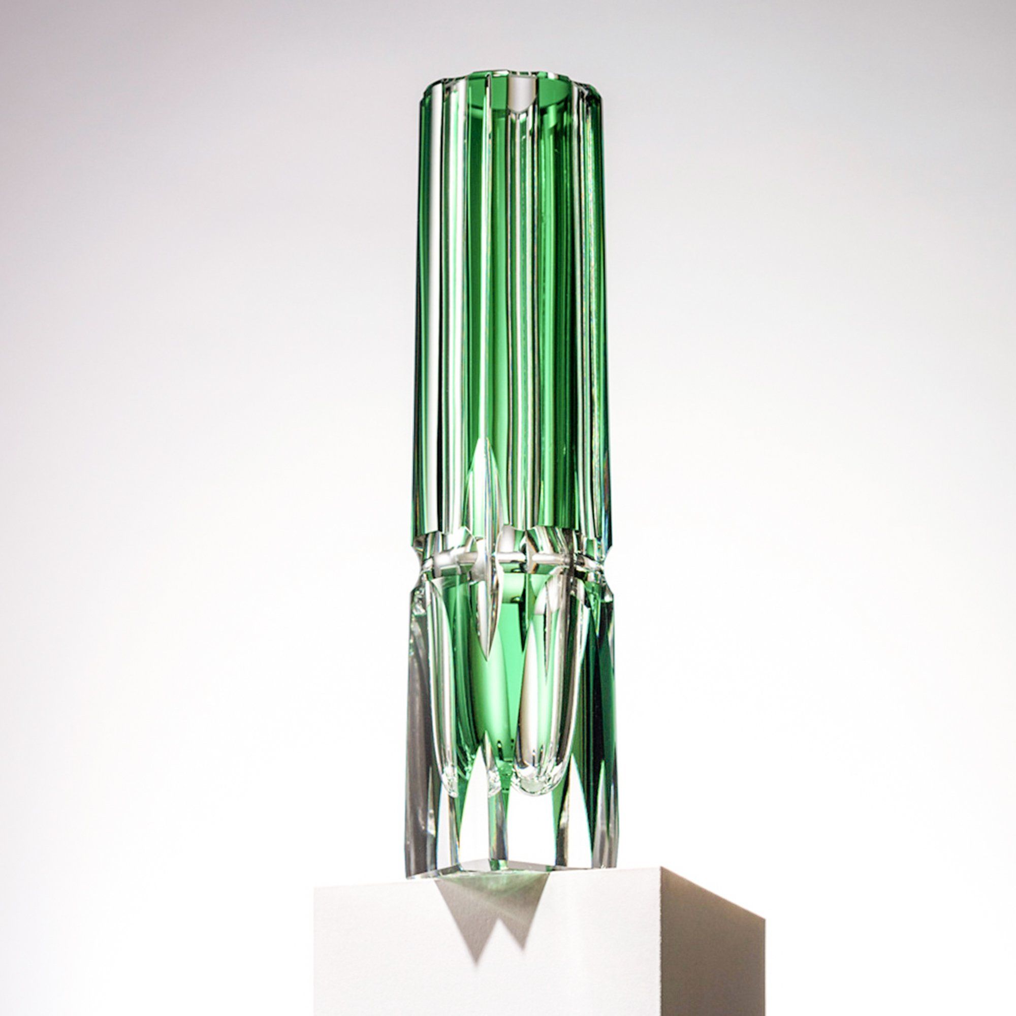  Bình hoa (lọ hoa) Edo Kiriko "Bamboo Zen" 22cm màu xanh lá | Kagami Crystal F528 - 1908-CGR 