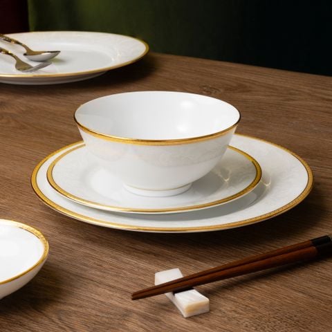  Bộ bát đĩa ăn châu Á đầy đủ 38 món (cho 6 người) sứ trắng | Flanders Gold 1714L - D038AB 