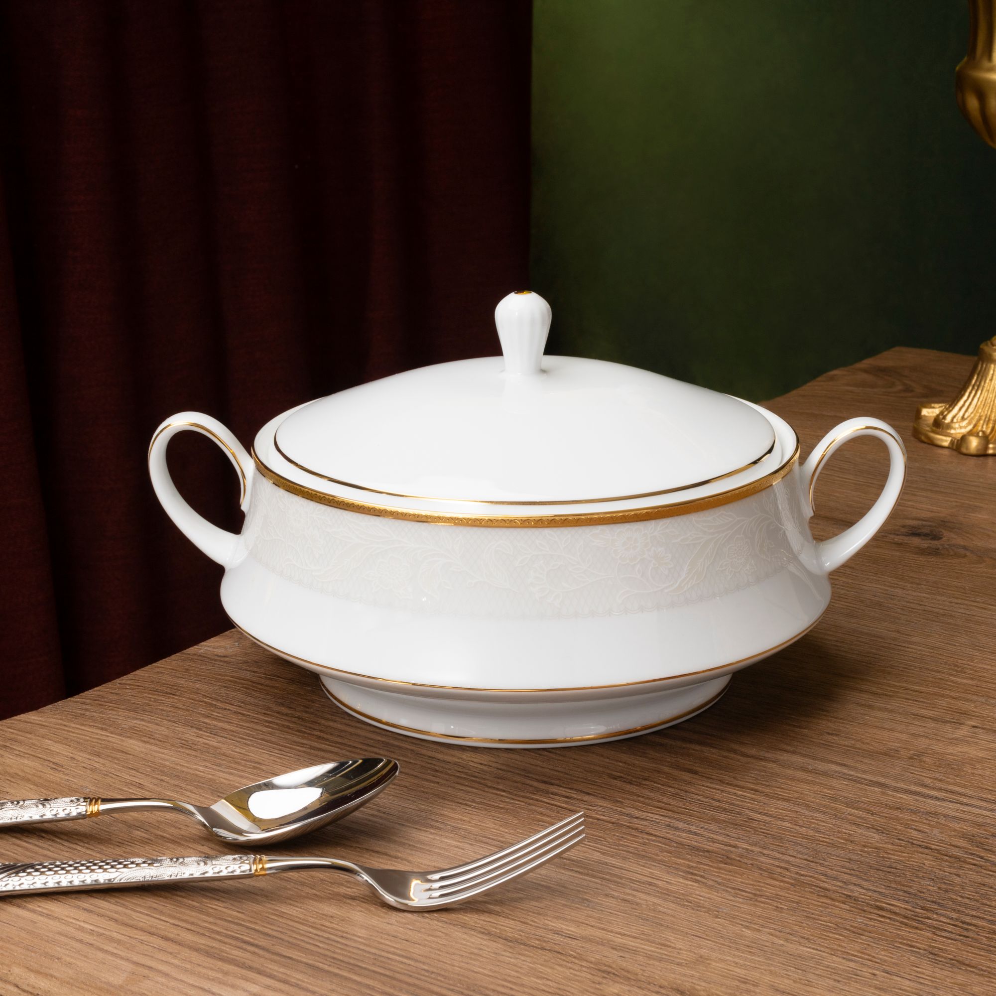  Bộ đĩa ăn kiểu Âu 22 món (cho 6 người) sứ trắng | Flanders Gold 1714L - D024AL 