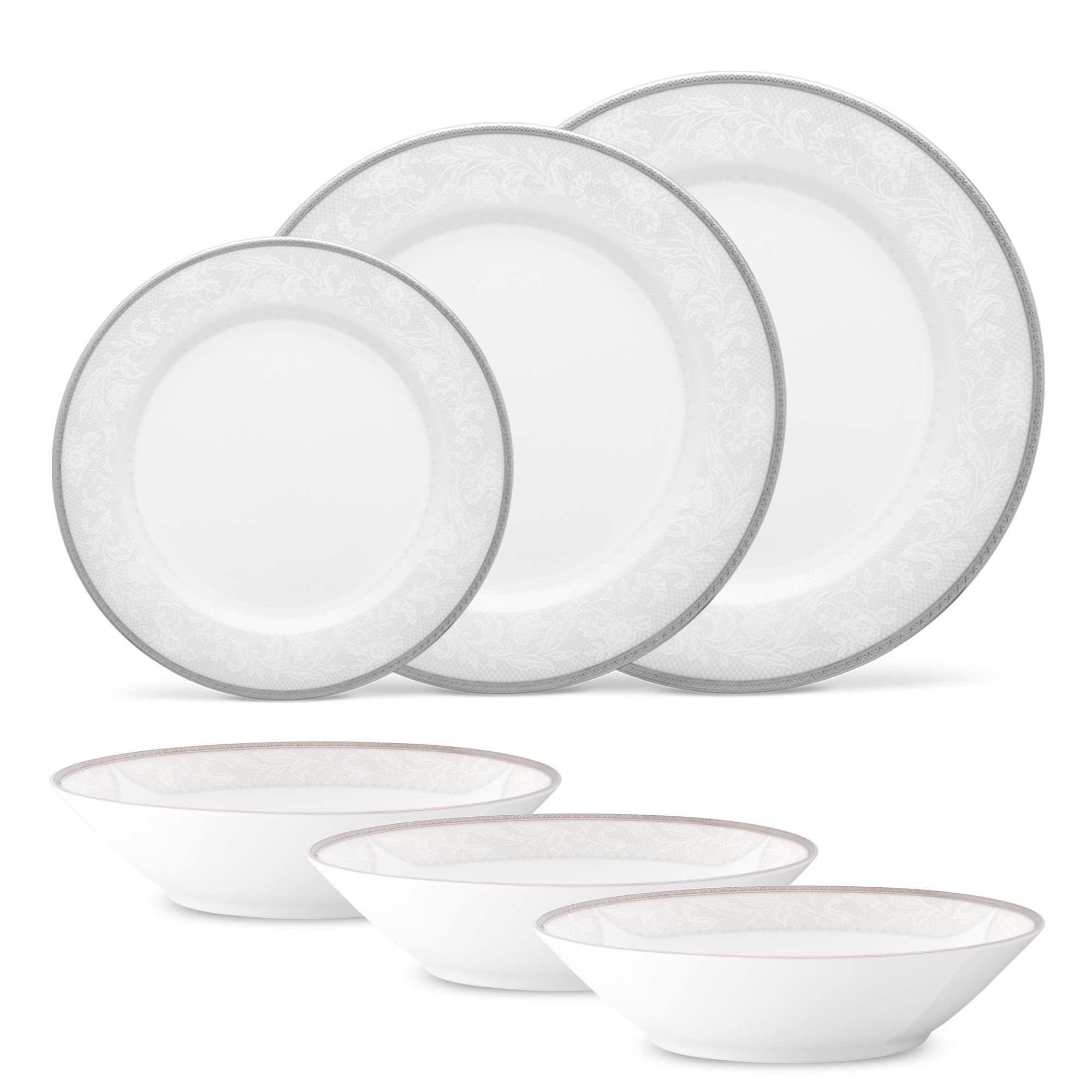  Bộ đĩa ăn kiểu Âu 22 món (cho 6 người) sứ trắng | Flanders Platinum 1715L - D024AL 