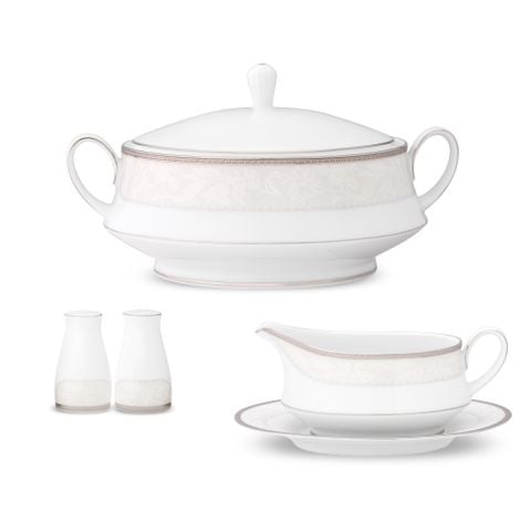  Bộ đĩa ăn kiểu Âu 22 món (cho 6 người) sứ trắng | Flanders Platinum 1715L - D024AL 