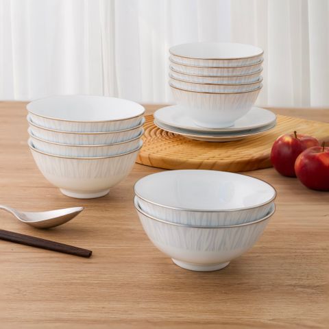  Bộ bát đĩa ăn châu Á cơ bản 22 món (cho 6 người) sứ trắng | Glacier Platinum 1702L - D022AB 