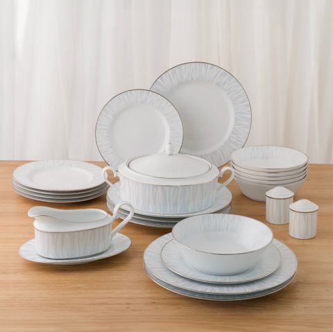 Bộ đĩa ăn kiểu Âu 22 món (cho 6 người) sứ trắng | Glacier Platinum 1702L - D024AM