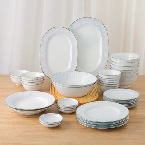  Bộ bát đĩa ăn châu Á đầy đủ 38 món (cho 6 người) sứ trắng | Glacier Platinum 1702L - D038AB 