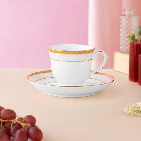  Chén trà (tách trà) nhỏ dung tích 90ml kèm đĩa lót sứ trắng | Hampshire Gold 4335L - T91392 