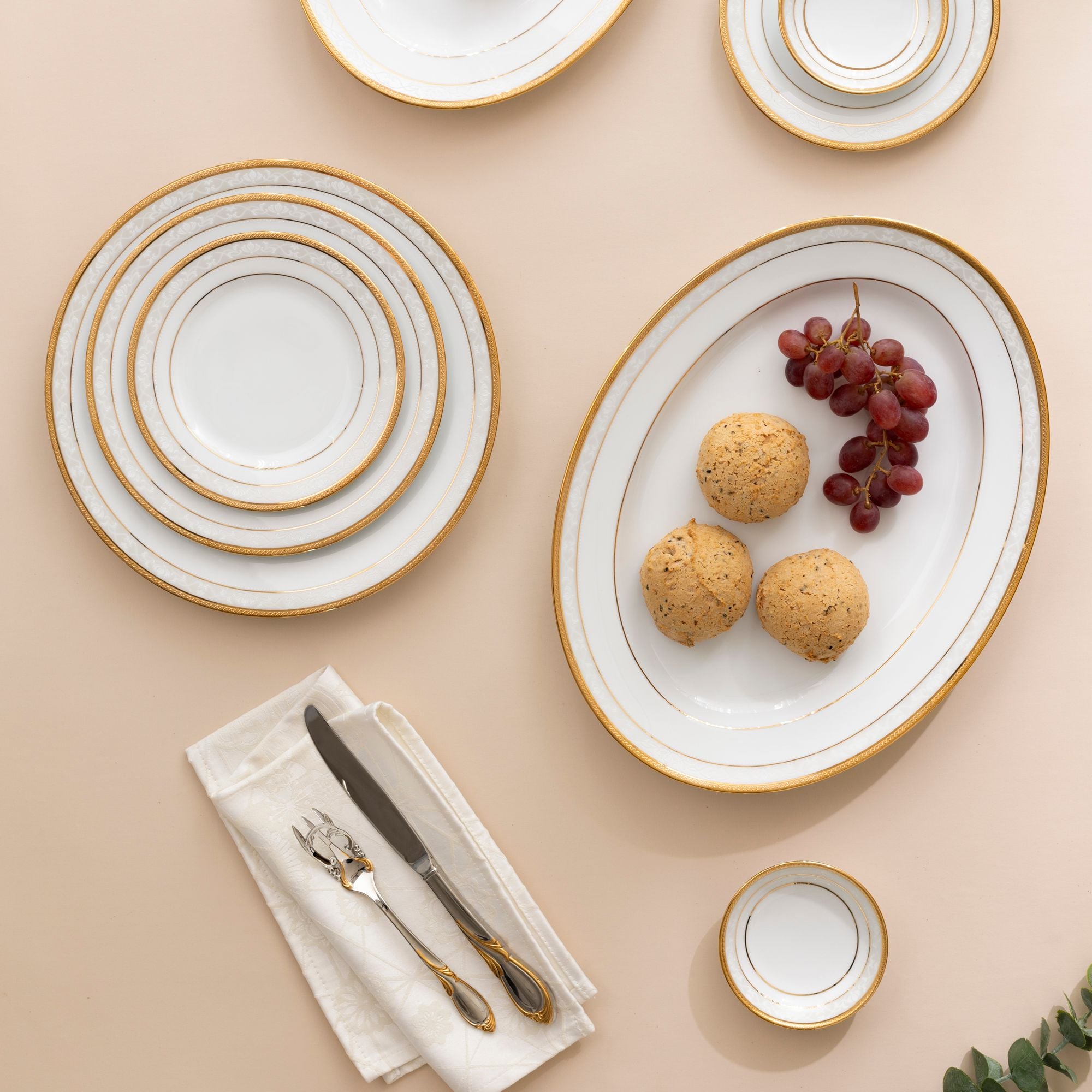  Bộ bát đĩa ăn châu Á cơ bản 22 món (cho 6 người) sứ trắng | Hampshire Gold 4335L - D022AB 