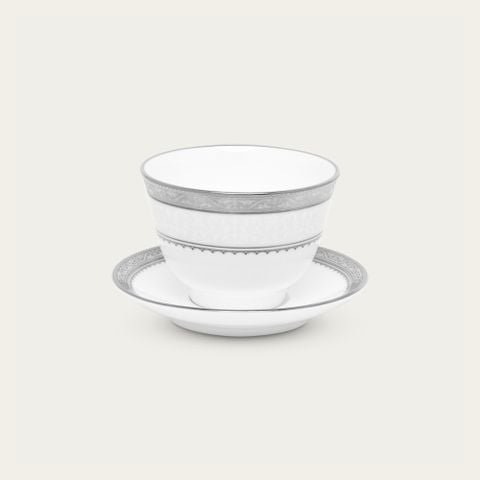  Chén trà (tách trà) châu Á (không quai cầm) 145ml kèm đĩa lót sứ xương | Odessa Platinum 4875L - T97363 