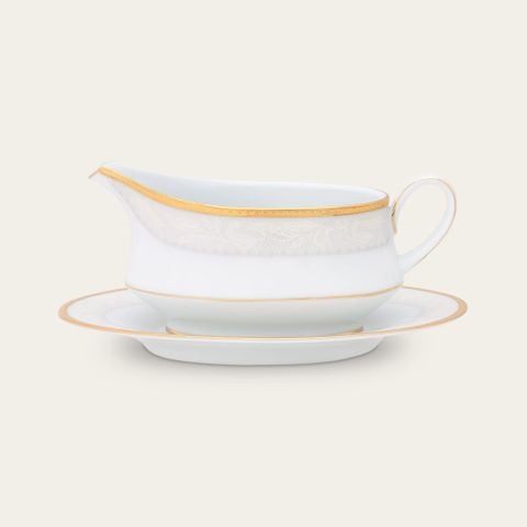  Bình (hũ) đựng nước xốt dung tích 500ml kèm đĩa lót sứ trắng | Flanders Gold 1714L - 91341 