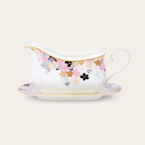  Bình (hũ) đựng nước xốt dung tích 630ml kèm đĩa lót sứ xương | Moonlit Blossoms 4969L - 97241 