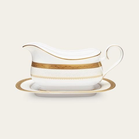  Bình (hũ) đựng nước xốt dung tích 630ml kèm đĩa lót sứ xương | Odessa Gold 4874L - 97241 