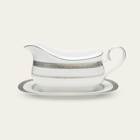  Bình (hũ) đựng nước xốt dung tích 630ml kèm đĩa lót sứ xương | Odessa Platinum 4875L - 97241 