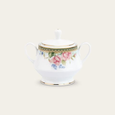  Bình (hũ) đường có nắp đậy dung tích 370ml sứ trắng | Rosa Basket 1736L - 91127 