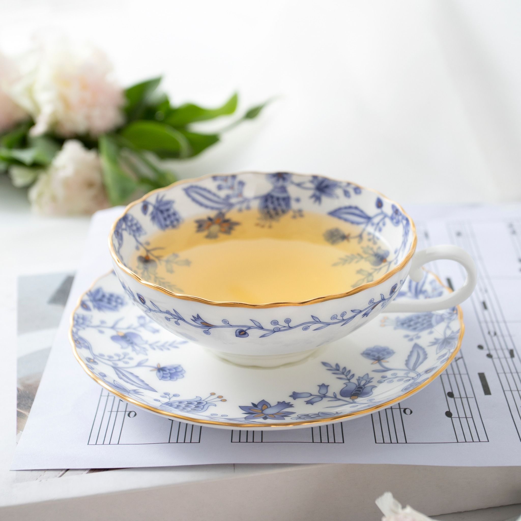  Bộ ấm chén uống trà (ấm nhỏ 520ml, chén 180ml) 15 món sứ xương | Blue Sorrentino 4562L - T017LS 