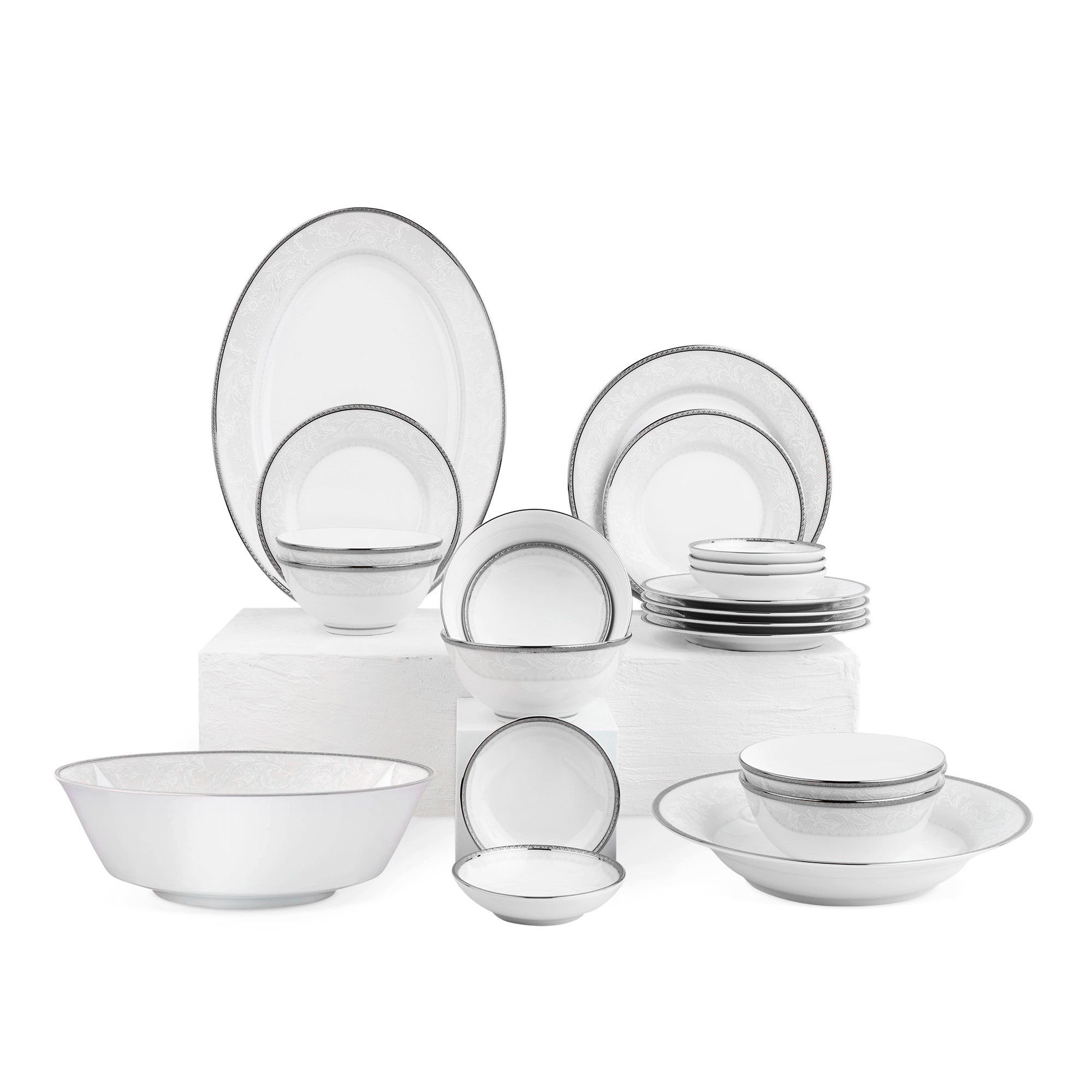  Bộ bát đĩa ăn Châu Á cơ bản 22 món sứ trắng | Flanders Platinum 1715L - D022AB 