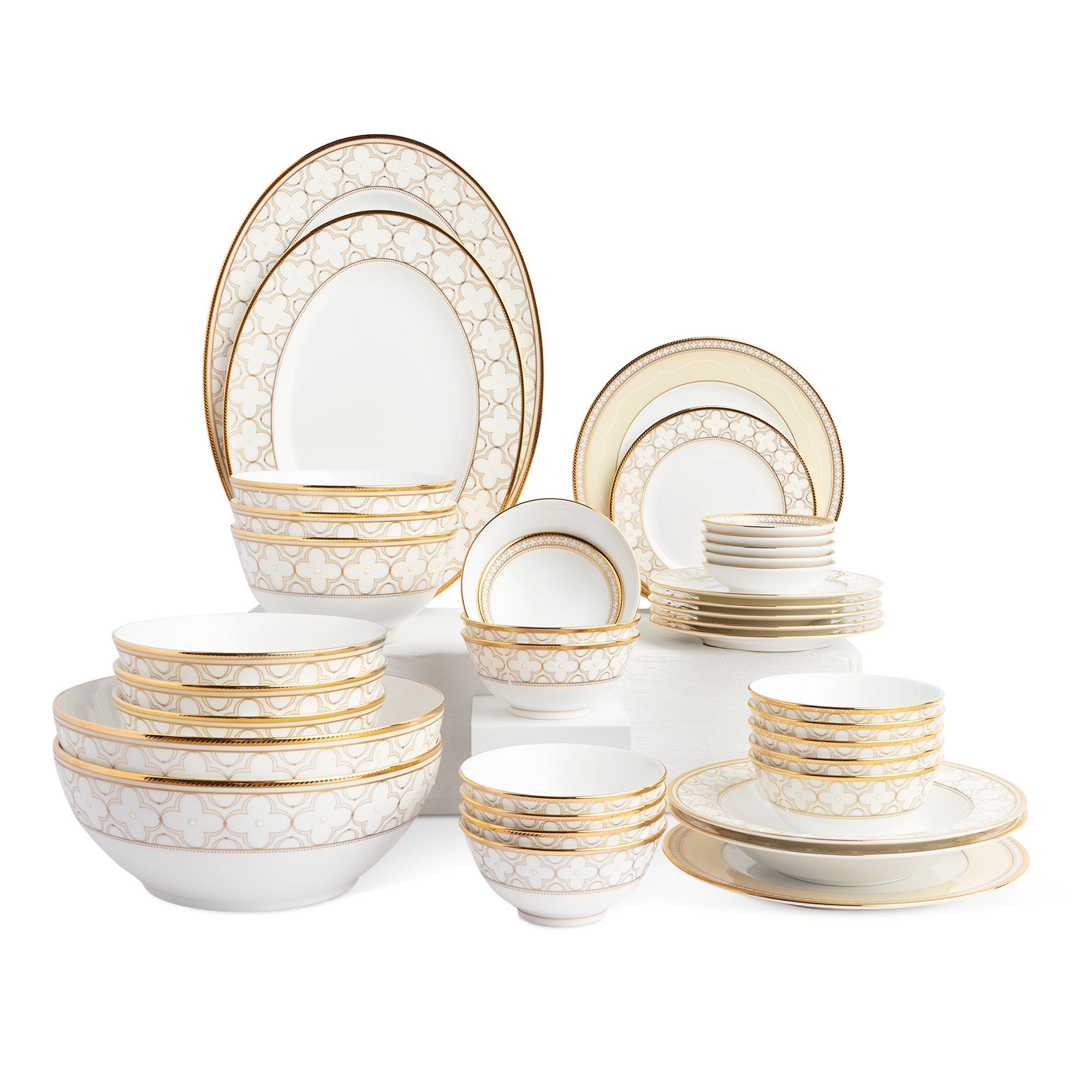  Bộ bát đĩa ăn châu Á đầy đủ 38 món (cho 6 người) sứ xương | Trefolio Gold 4945L - D038AD 