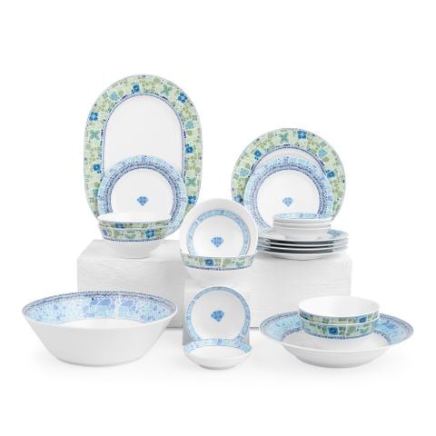  Bộ bát đĩa ăn châu Á cơ bản 22 món (cho 6 người) sứ trắng | Aegean Dreams 1740L - D022AB 