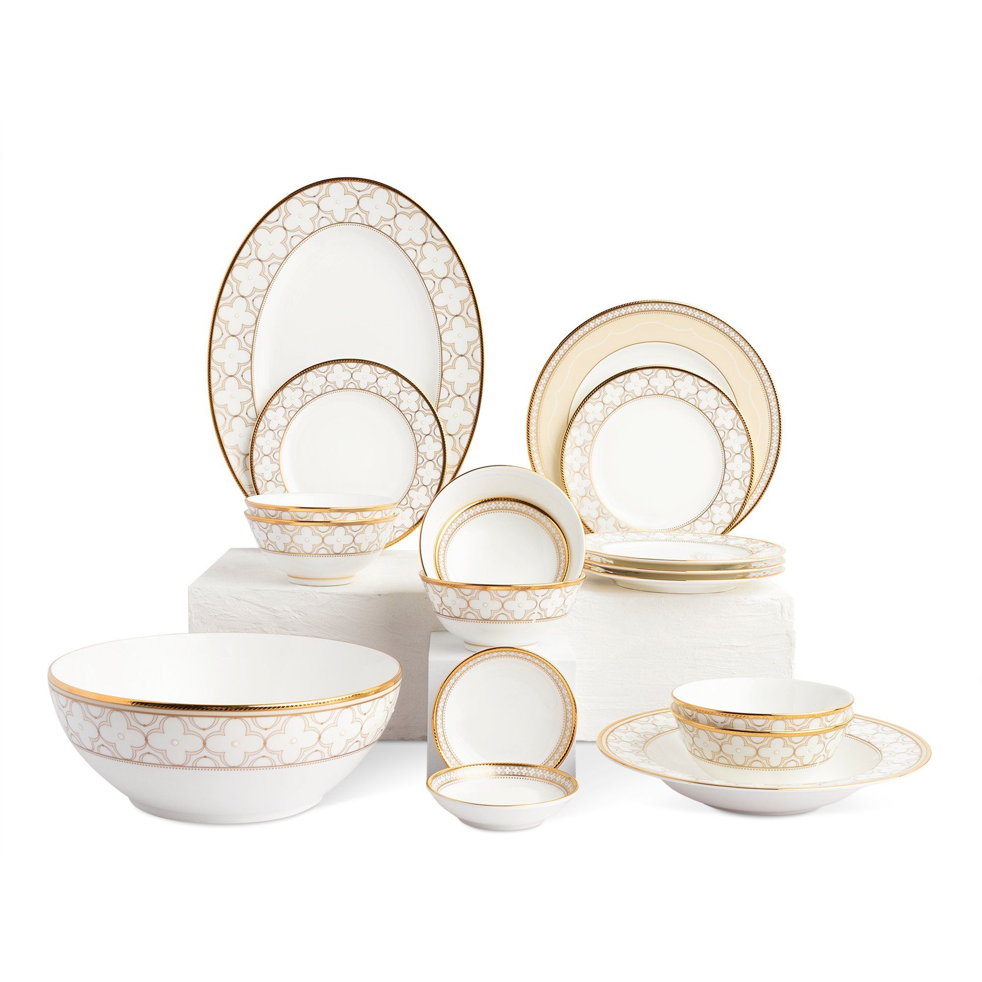  Bộ bát đĩa ăn châu Á cơ bản 22 món (cho 6 người) sứ xương | Trefolio Gold 4945L - D022AB 