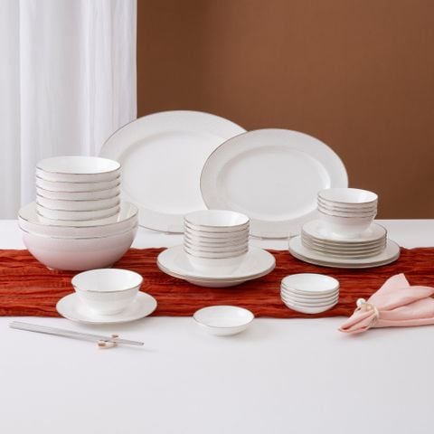  Bộ bát đĩa ăn châu Á đầy đủ 38 món (cho 6 người) sứ xương | Broome Street 4913L - D038AD 