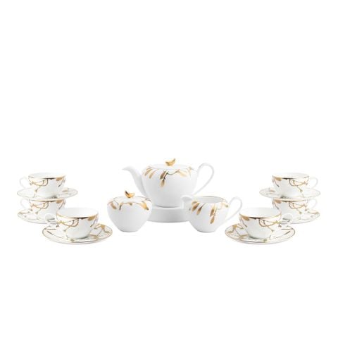  Bộ ấm chén uống trà (ấm 1.060ml, chén 220ml) 15 món sứ trắng cao cấp | Raptures Gold 10-561L - T017AC 