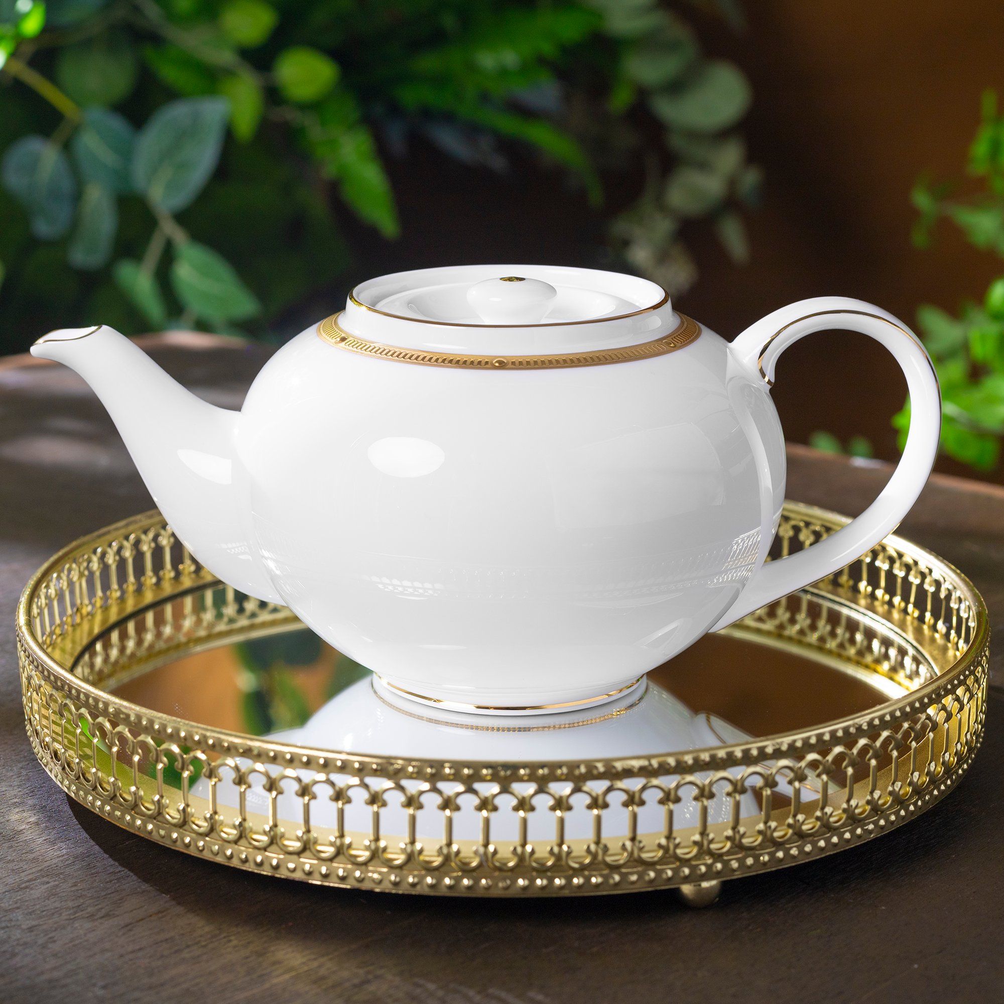  Bộ ấm chén trà châu Á (ấm 950ml, chén 160ml) 13 món sứ xương | Rochelle Gold 4796L - T014A 