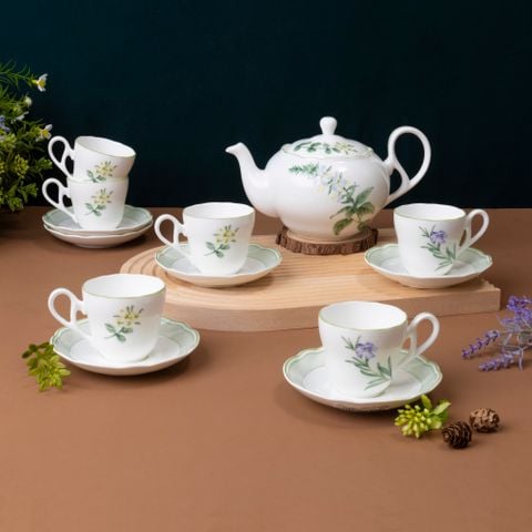  Bộ ấm chén uống trà nhỏ (ấm 600ml, chén 105ml) 13 món sứ xương | English Herbs 4942L - T014S 