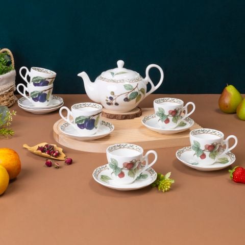  Bộ ấm chén uống trà nhỏ (ấm 600ml, chén 105ml) 13 món sứ xương | Orchard Garden 4911L - T014S 