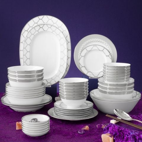  Bộ bát đĩa ăn châu Á đầy đủ 38 món (cho 6 người) sứ trắng | Eternal Palace 1717L - D038AB 