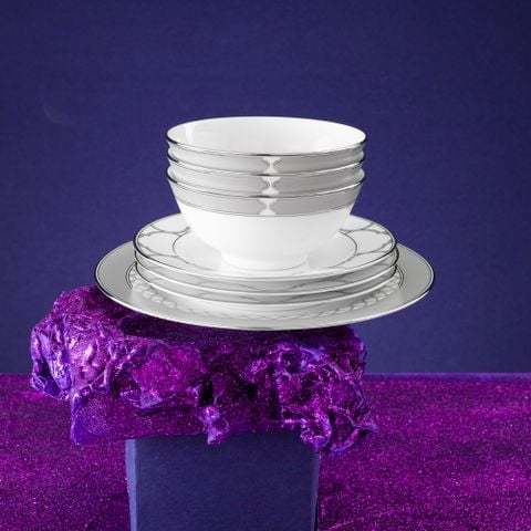  Bộ bát đĩa ăn châu Á đầy đủ 38 món (cho 6 người) sứ trắng | Eternal Palace 1717L - D038AB 