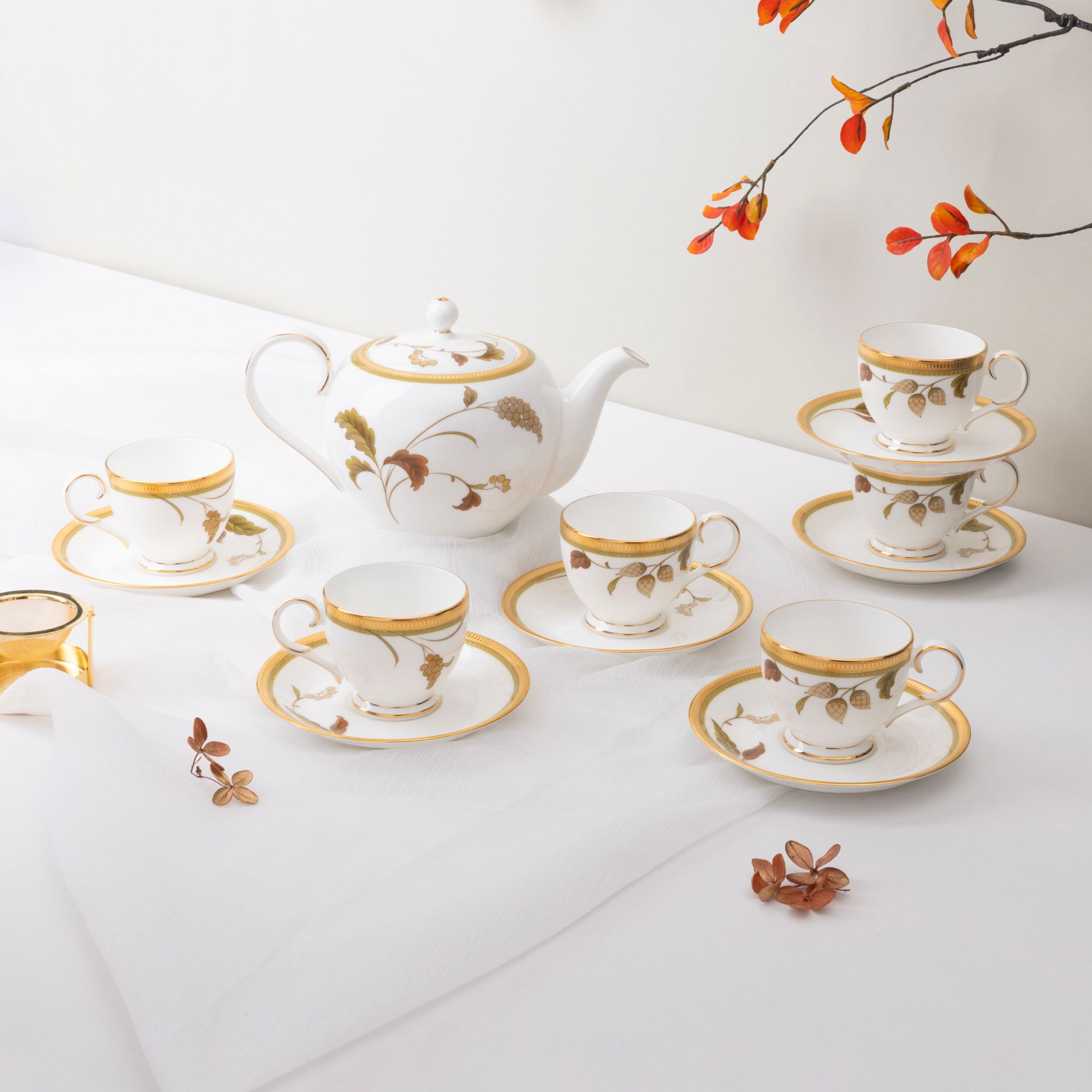  Bộ ấm chén uống trà nhỏ (ấm 650ml, chén 105ml) 13 món sứ xương | Islay 4885L - T014S 