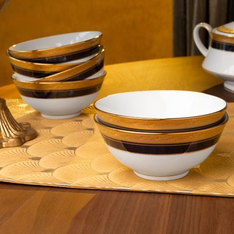  Bộ bát đĩa ăn châu Á cơ bản 22 món (cho 6 người) sứ trắng | Crestwood Cobalt Gold 4171L - D022AB 