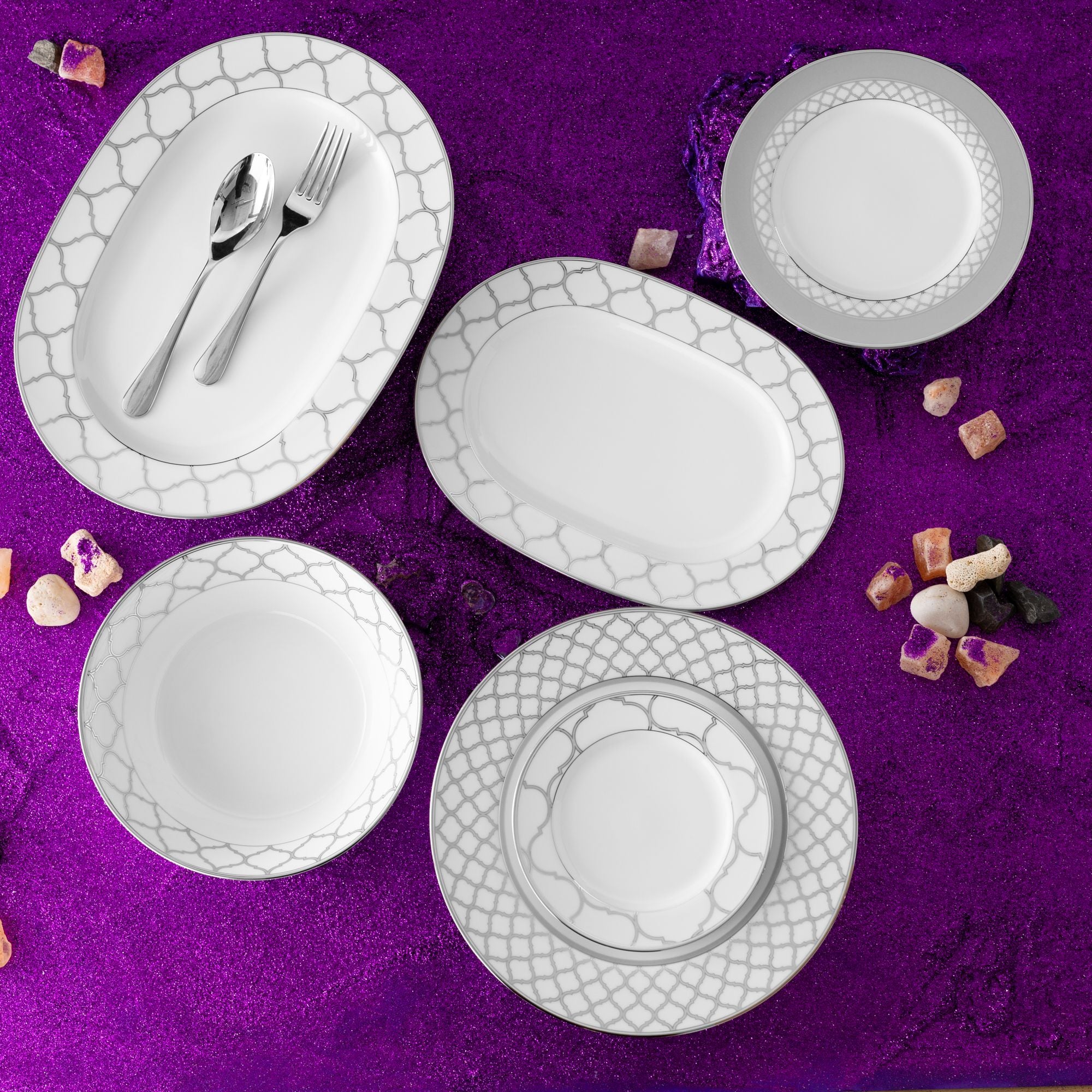  Bộ đĩa ăn kiểu Âu 22 món (cho 6 người) sứ trắng | Eternal Palace 1717L - D024AM 