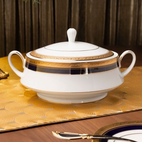  Bộ đĩa ăn kiểu Âu 22 món (cho 6 người) sứ trắng | Crestwood Cobalt Gold 4171L - D024AL 