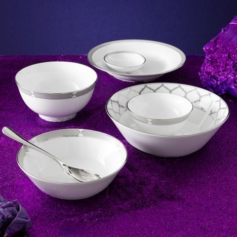  Bộ bát đĩa ăn châu Á cơ bản 22 món (cho 6 người) sứ trắng | Eternal Palace 1717L - D022AB 