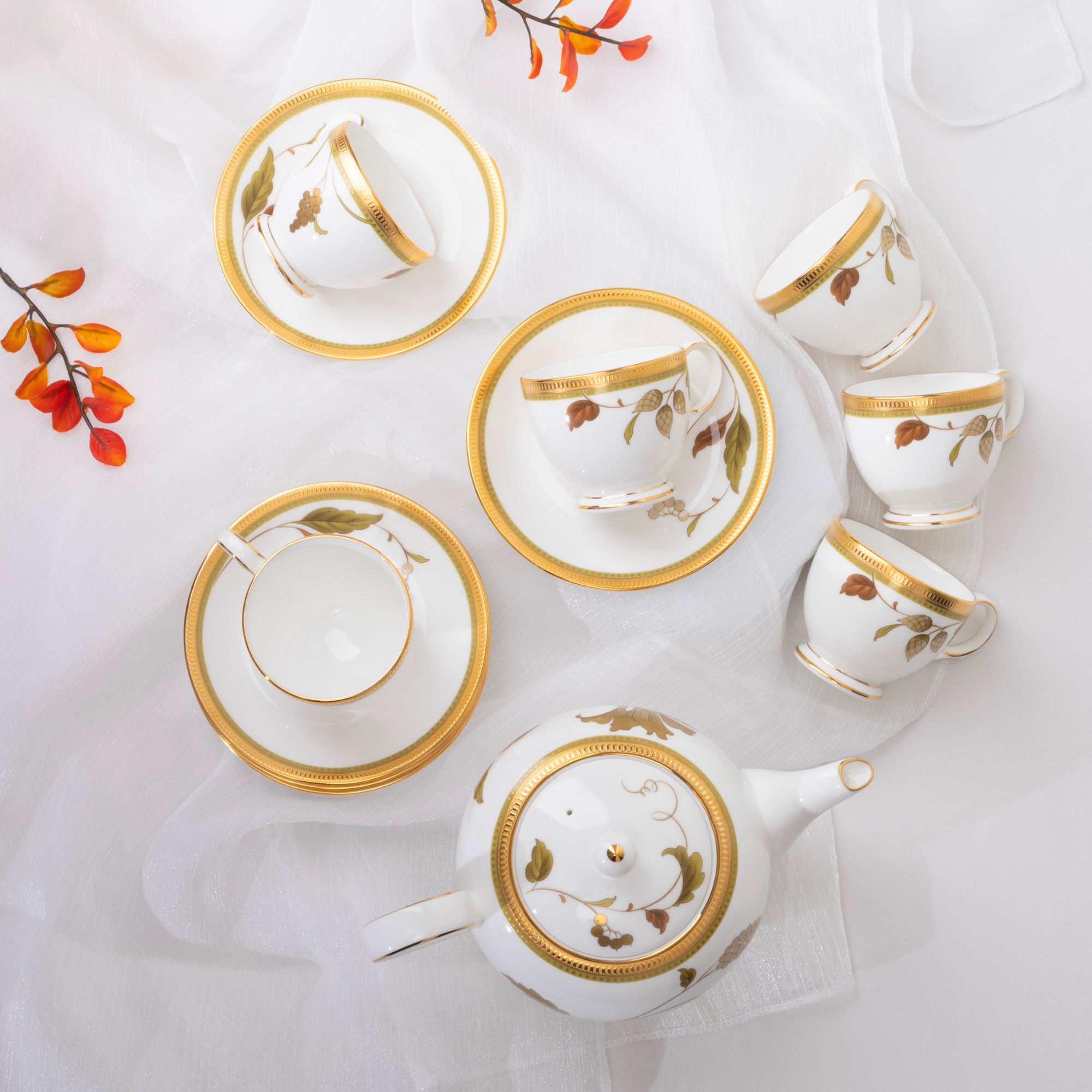  Bộ ấm chén uống trà nhỏ (ấm 650ml, chén 105ml) 13 món sứ xương | Islay 4885L - T014S 