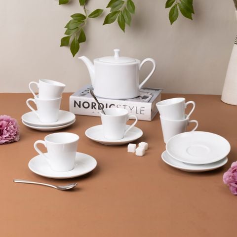 Bộ ấm chén uống trà nhỏ (ấm 630ml, chén 90ml) 13 món sứ trắng | Art Stage 1609L - T014S