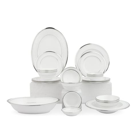  Bộ bát đĩa ăn châu Á cơ bản 22 món (cho 6 người) sứ xương Nhật Bản | Champagne Pearls 4811J - D022AA 