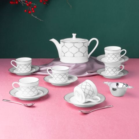  Bộ ấm chén uống trà nhỏ (ấm 630ml, chén 100ml) 13 món sứ trắng | Eternal Palace 1717L - T014S 
