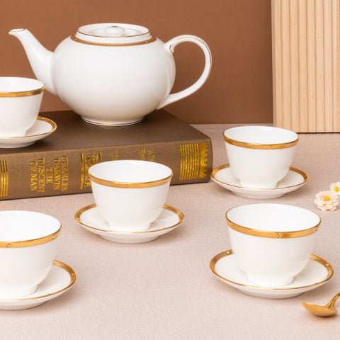  Bộ ấm chén trà châu Á (ấm 950ml, chén 145ml) 13 món sứ xương | Rochelle Gold 4796L - T014SA 