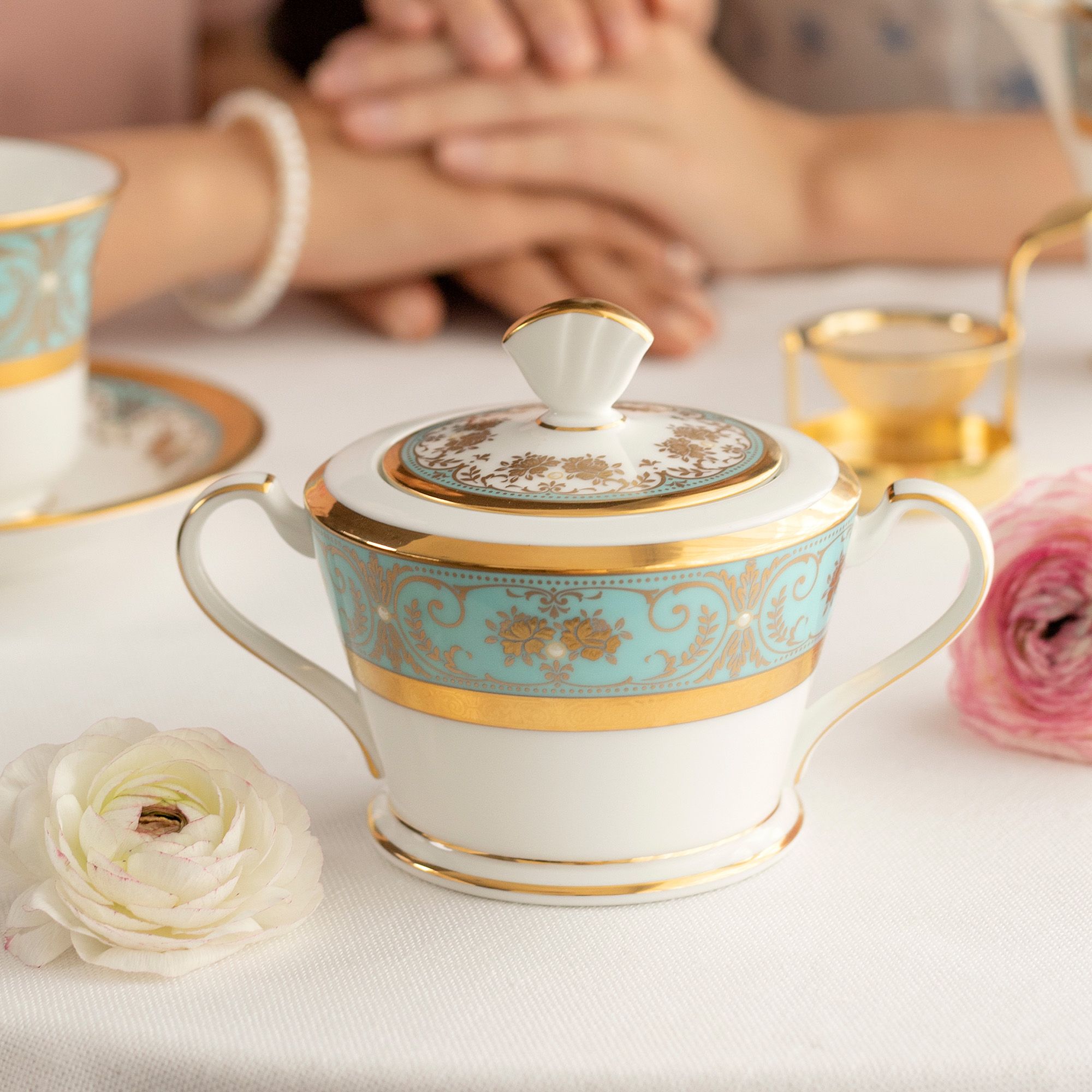  Bình (hũ) đường có nắp đậy dung tích 250ml sứ xương Nhật Bản | Georgian Turquoise 4857J - 59527 