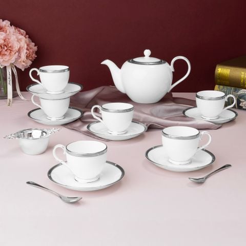  Bộ ấm chén uống trà nhỏ (ấm 650ml, chén 105ml) 13 món sứ xương | Rochelle Platinum 4795L - T014S 