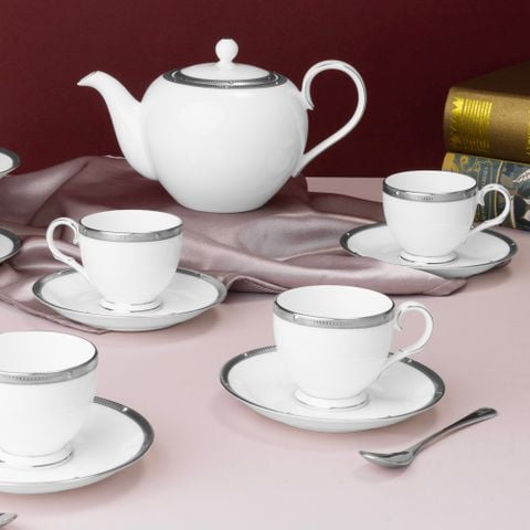  Bộ ấm chén uống trà nhỏ (ấm 650ml, chén 105ml) 13 món sứ xương | Rochelle Platinum 4795L - T014S 