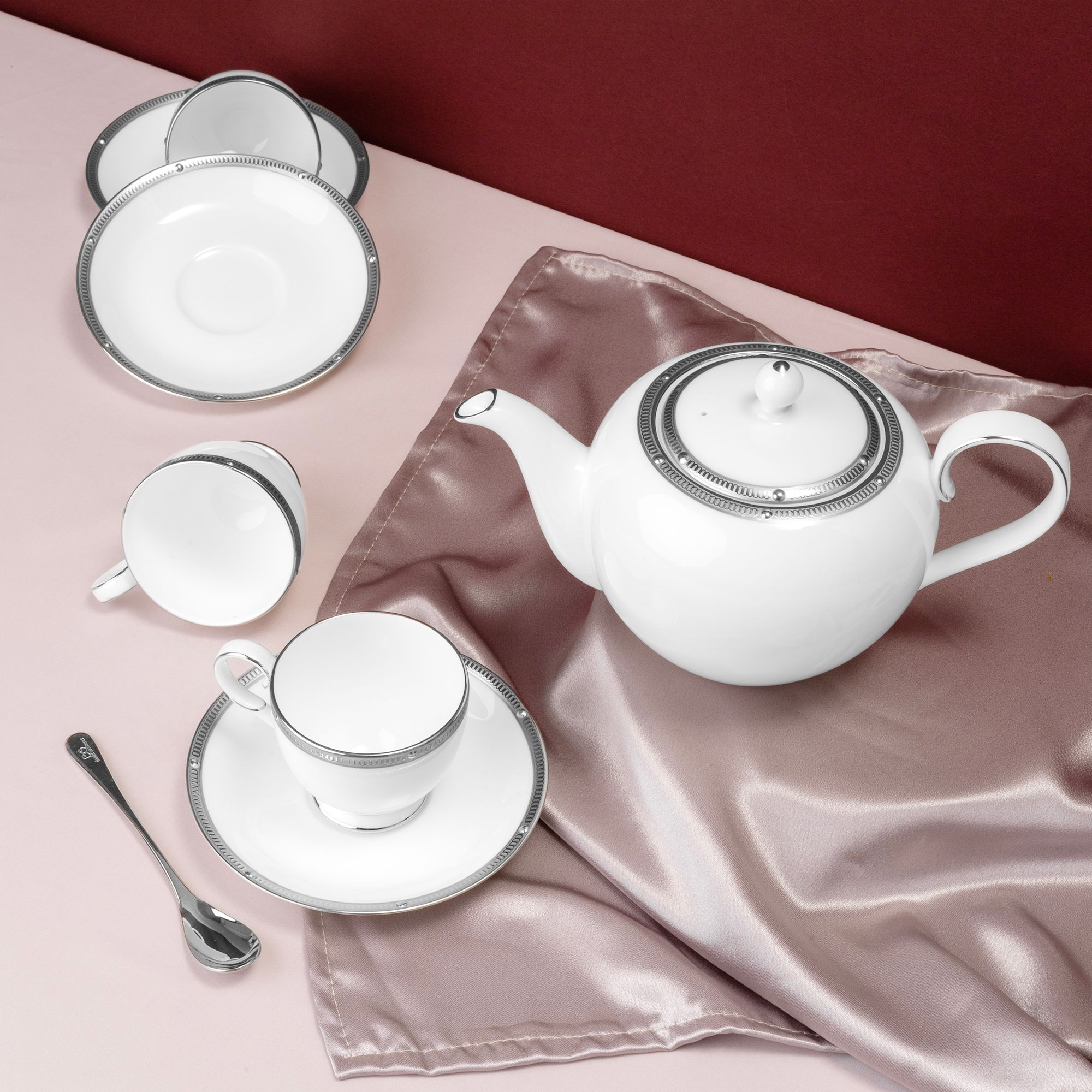  Bộ ấm chén uống trà nhỏ (ấm 650ml, chén 105ml) 13 món sứ xương | Rochelle Platinum 4795L - T014S 